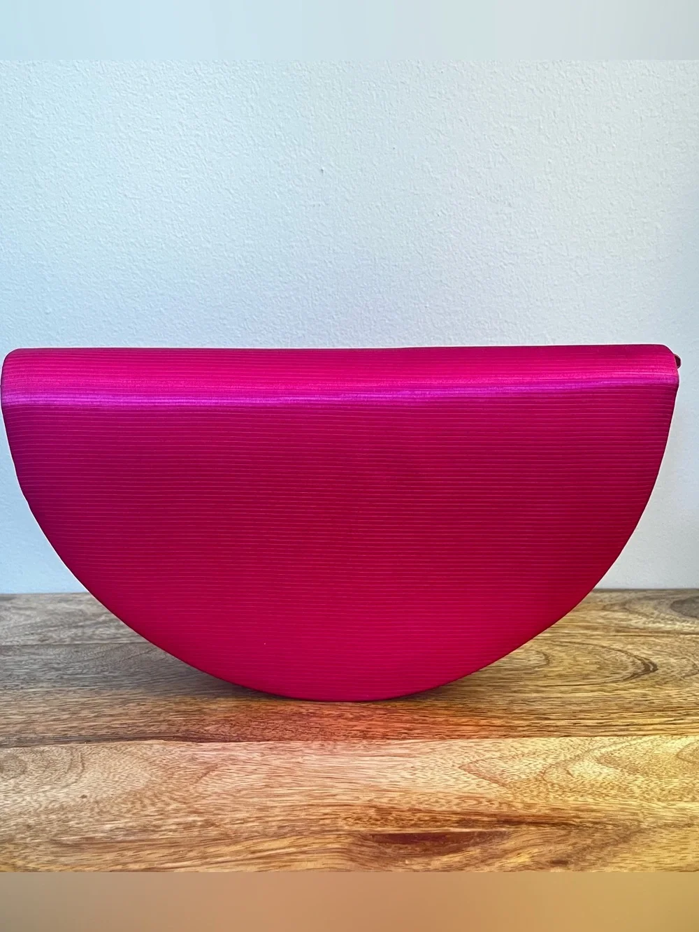 Vintage Deadstock Italian Hot Pink Satin Half Moon Clutch Bag